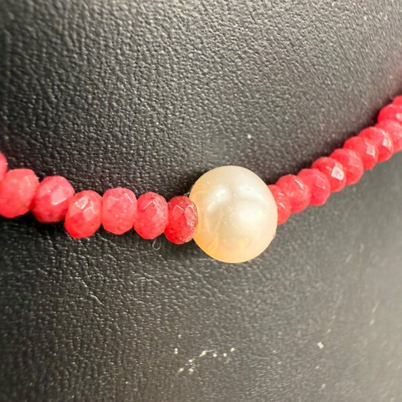 Garnet Beaded Pearl Necklace Molly Jane Designs 16.5 inch Handmade - Picture 3 of 7